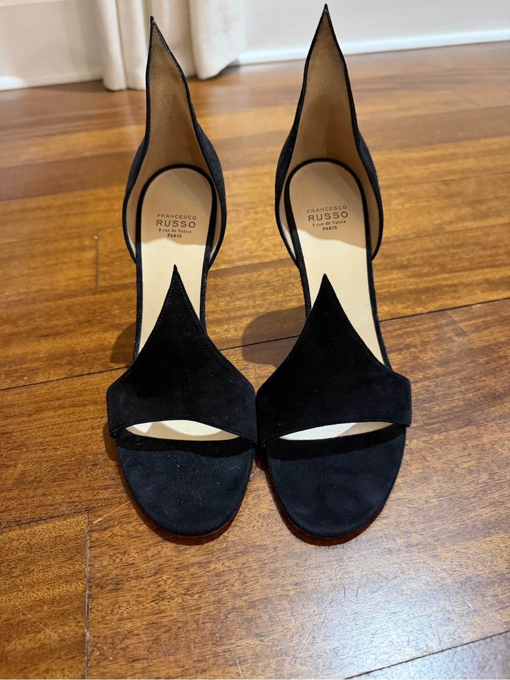 Francesco Russo Black Suede Open-Toe Heels